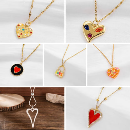 Elegant Sweet Heart Shape Copper Enamel Inlay Zircon 18k Gold Plated Pendant Necklace