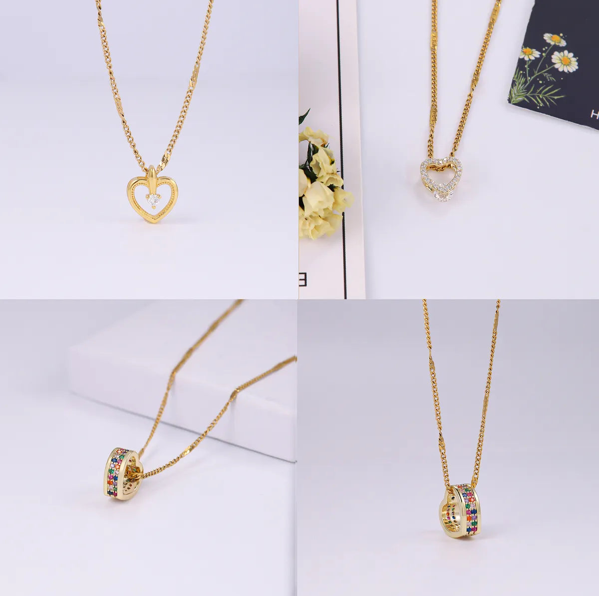 Elegant Sweet Heart Shape Stainless Steel Copper Plating Inlay Zircon 18k Gold Plated Pendant Necklace