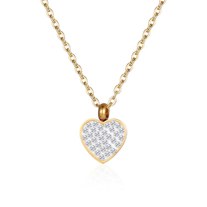 Elegant Sweet Heart Shape Stainless Steel Plating Inlay Zircon 18k Gold Plated Pendant Necklace