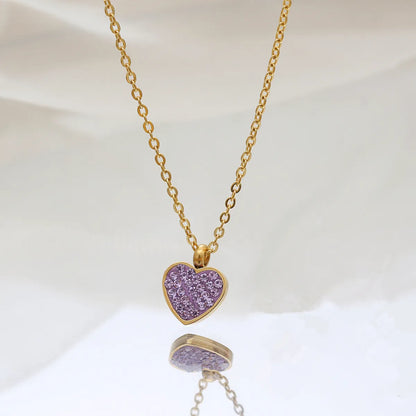 Elegant Sweet Heart Shape Stainless Steel Plating Inlay Zircon 18k Gold Plated Pendant Necklace