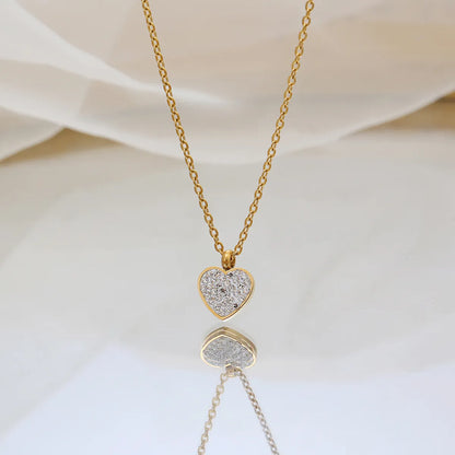 Elegant Sweet Heart Shape Stainless Steel Plating Inlay Zircon 18k Gold Plated Pendant Necklace