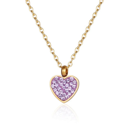 Elegant Sweet Heart Shape Stainless Steel Plating Inlay Zircon 18k Gold Plated Pendant Necklace