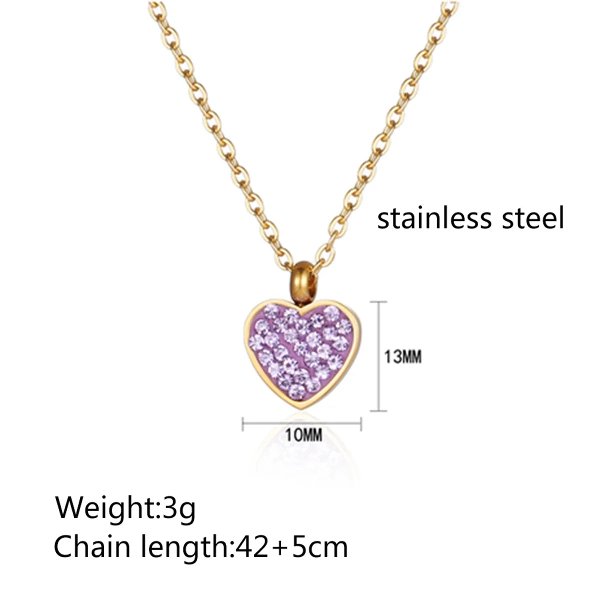 Elegant Sweet Heart Shape Stainless Steel Plating Inlay Zircon 18k Gold Plated Pendant Necklace