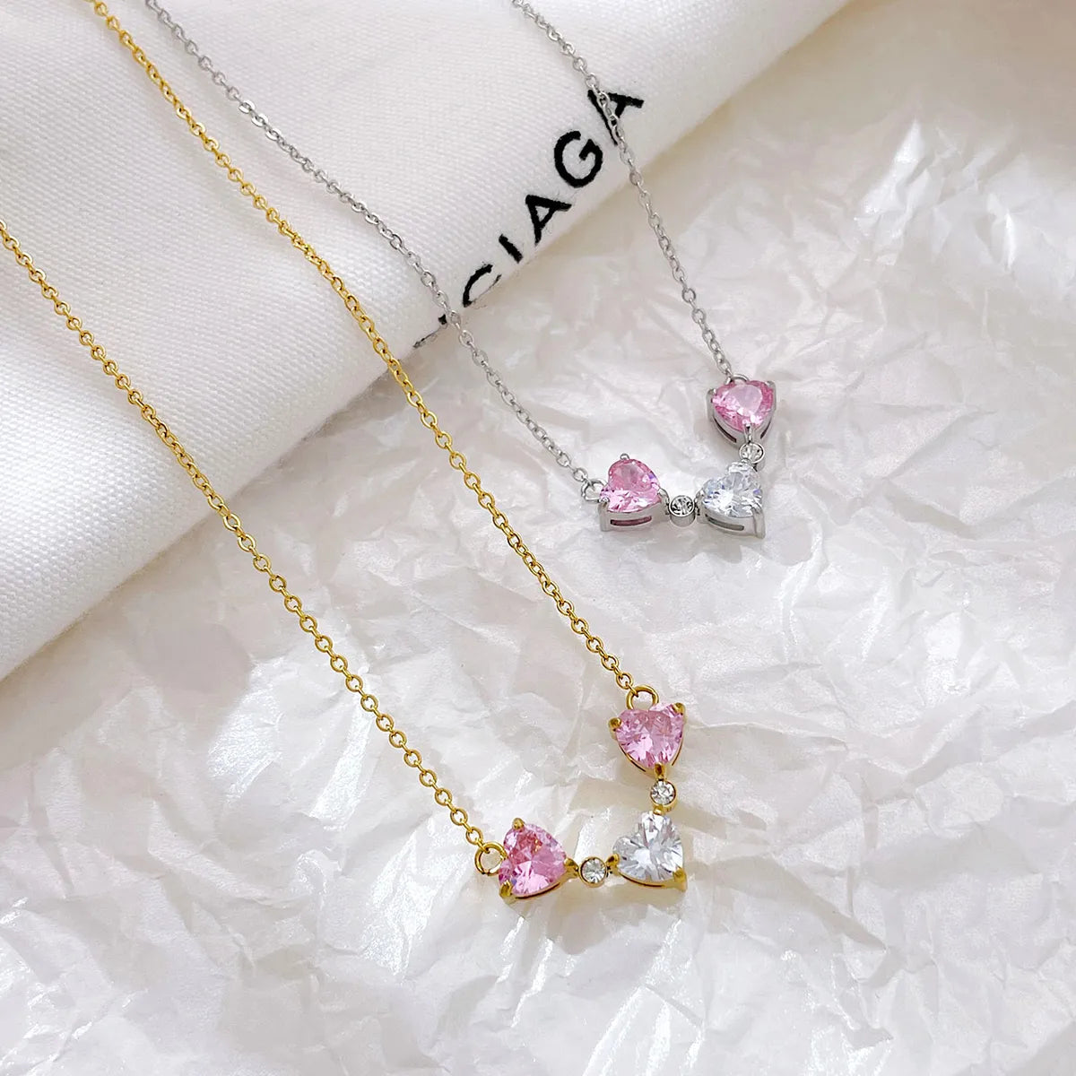 Wholesale Jewelry Elegant Sweet Heart Shape 304 Stainless Steel Zircon Plating Inlay Pendant Necklace