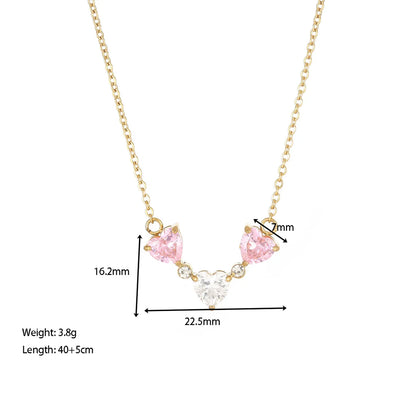 Wholesale Jewelry Elegant Sweet Heart Shape 304 Stainless Steel Zircon Plating Inlay Pendant Necklace