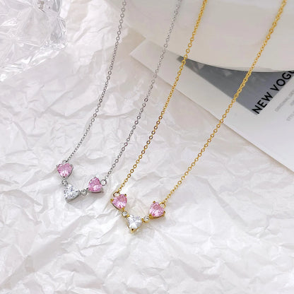 Wholesale Jewelry Elegant Sweet Heart Shape 304 Stainless Steel Zircon Plating Inlay Pendant Necklace