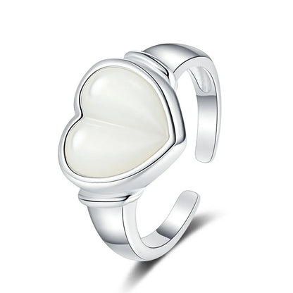 Elegant Sweet Heart Shape Sterling Silver Plating Inlay Shell 24k Gold Plated White Gold Plated Women's Open Rings