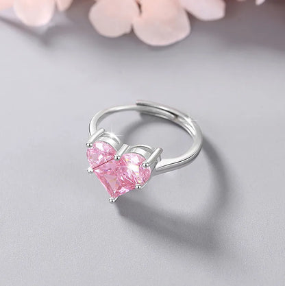 Elegant Sweet Heart Shape Sterling Silver Plating Inlay Zircon Rose Gold Plated White Gold Plated Open Rings