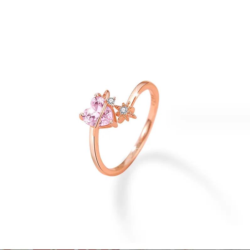 Elegant Sweet Heart Shape Sterling Silver Plating Inlay Zircon Rose Gold Plated White Gold Plated Open Rings