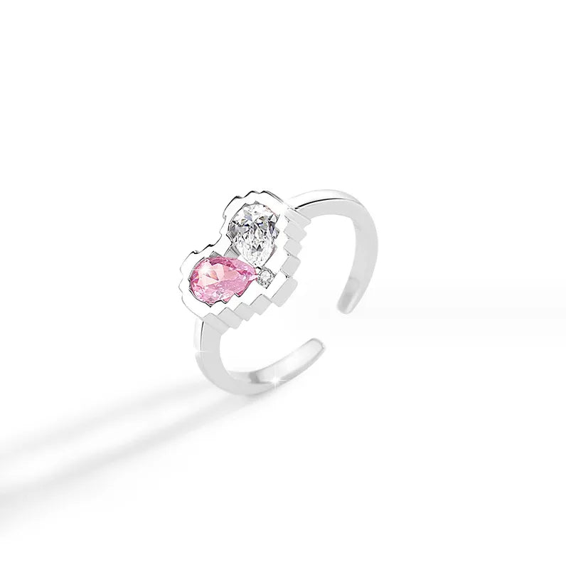 Elegant Sweet Heart Shape Sterling Silver Plating Inlay Zircon Rose Gold Plated White Gold Plated Open Rings