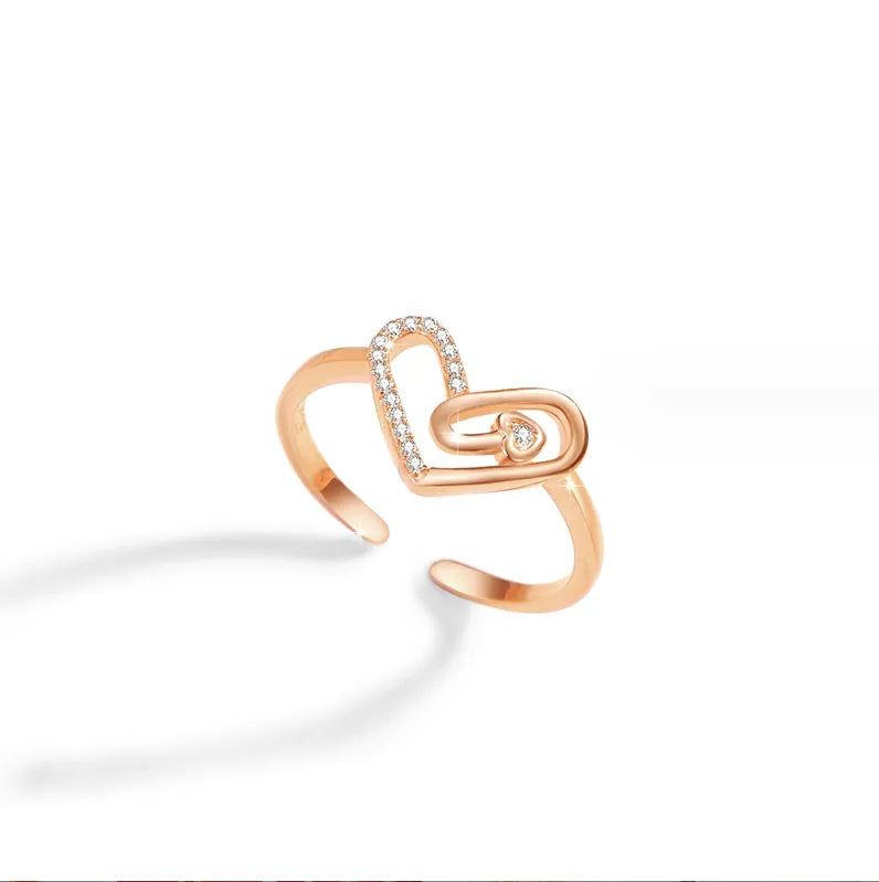 Elegant Sweet Heart Shape Sterling Silver Plating Inlay Zircon Rose Gold Plated White Gold Plated Open Rings