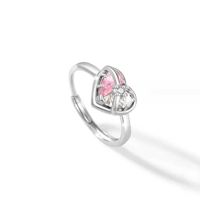 Elegant Sweet Heart Shape Sterling Silver Plating Inlay Zircon Rose Gold Plated White Gold Plated Open Rings