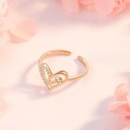 Elegant Sweet Heart Shape Sterling Silver Plating Inlay Zircon Rose Gold Plated White Gold Plated Open Rings