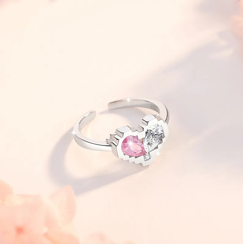 Elegant Sweet Heart Shape Sterling Silver Plating Inlay Zircon Rose Gold Plated White Gold Plated Open Rings