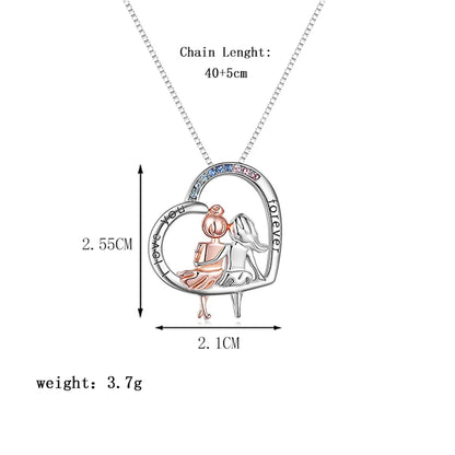 Elegant Sweet Human Letter Heart Shape Sterling Silver Plating Inlay Zircon White Gold Plated Necklace