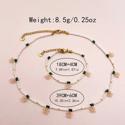 Elegant Sweet Pastoral Flower Stainless Steel Beaded Plating Gold Plated Women's Bracelets Necklace