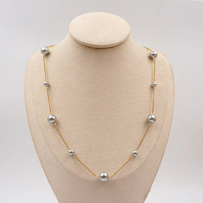 Elegant Sweet Round 304 Stainless Steel Artificial Pearl Titanium Steel Gold Plated Women'S Necklace