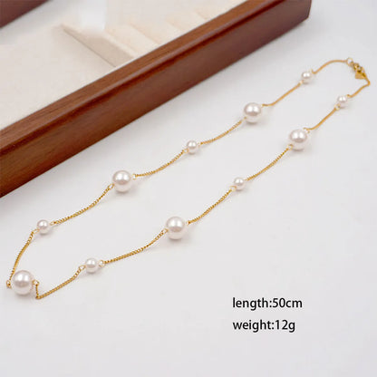 Elegant Sweet Round 304 Stainless Steel Artificial Pearl Titanium Steel Gold Plated Women'S Necklace