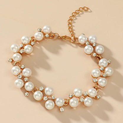 Elegant Sweet Round Artificial Pearls Rhinestones Alloy Wholesale Bracelets