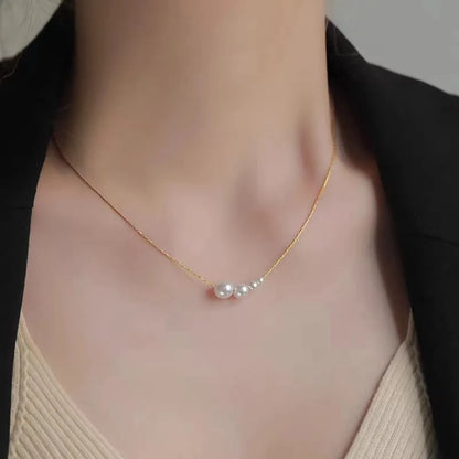 Elegant Sweet Round Titanium Steel Pearl Plating Necklace