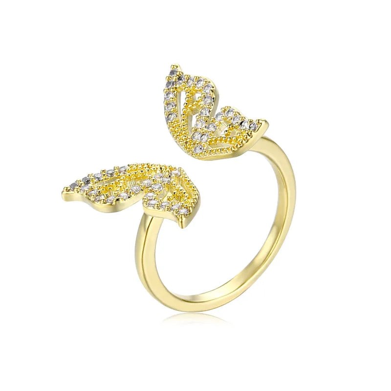 Elegant Sweet Shiny Butterfly Copper Plating Inlay Zircon Rose Gold Plated Gold Plated Open Rings