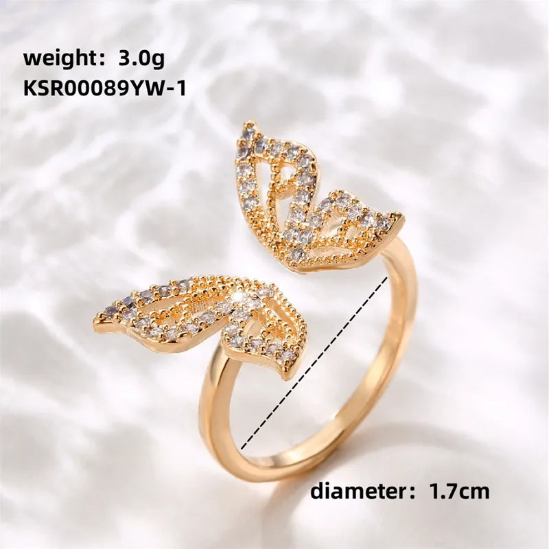 Elegant Sweet Shiny Butterfly Copper Plating Inlay Zircon Rose Gold Plated Gold Plated Open Rings