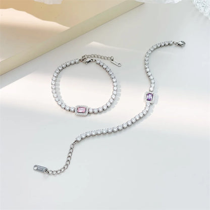 Elegant Sweet Simple Style Rectangle Stainless Steel Plating Inlay Zircon Bracelets