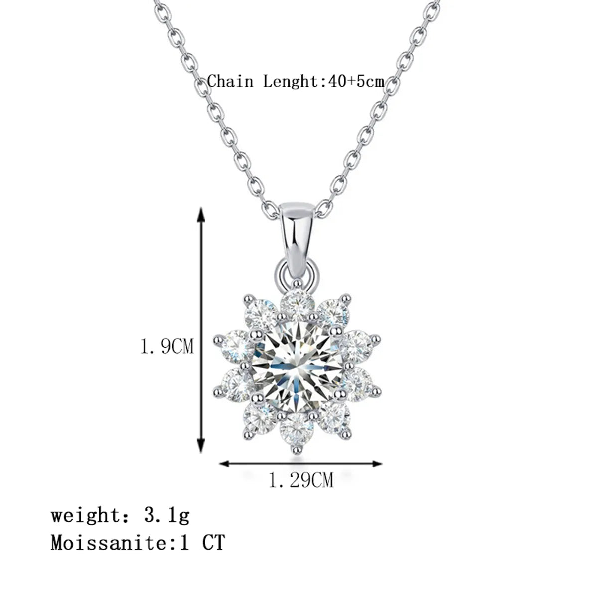 Elegant Sweet Solid Color Sterling Silver Plating Inlay Moissanite 18k Gold Plated Pendant Necklace