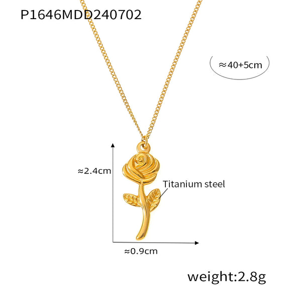Elegant Three Dimensional Rose Pendant Collarbone Necklace For Women Titanium Steel With 18K Gold Plated Geometric Flower Pattern