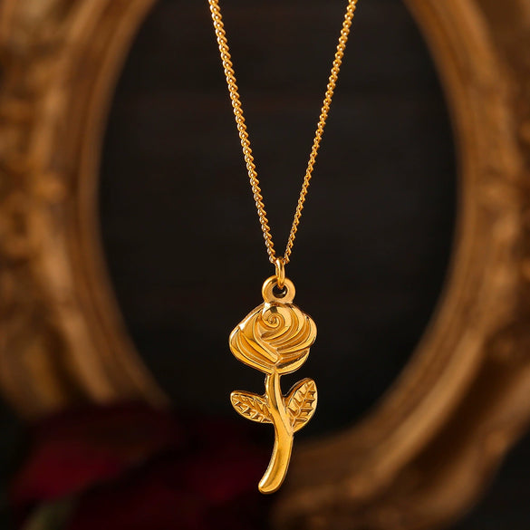 Elegant Three Dimensional Rose Pendant Collarbone Necklace For Women Titanium Steel With 18K Gold Plated Geometric Flower Pattern