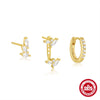 Elegant Threepiece Set Of S925 Silver Flower Earrings With Geometric Design And Zircon Treatment