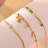 Elegant Titanium Steel Anklet For Women With Hollow Exquisite Ball Bell Round Beads Green Crystals And Geometric Design