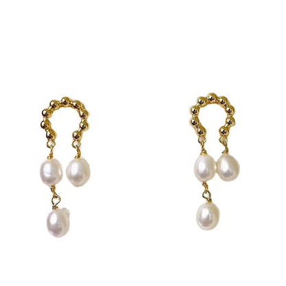 Elegant U Shape Alloy Plating Inlay Artificial Pearls Women's Drop Earrings