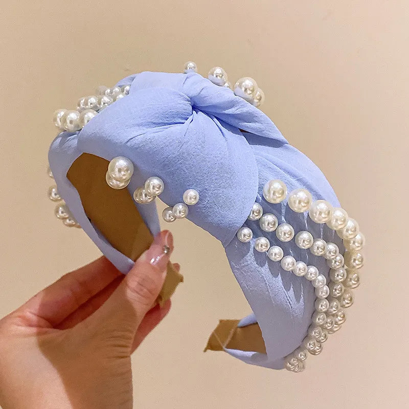 Elegant U Shape Solid Color Cloth Inlay Artificial Pearls Hair Band