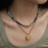 Elegant Vacation Ethnic Style Round Square Titanium Steel Lapis Lazuli 18K Gold Plated Layered Necklaces In Bulk