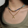 Elegant Vacation Ethnic Style Round Square Titanium Steel Lapis Lazuli 18K Gold Plated Layered Necklaces In Bulk