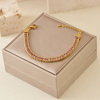 Elegant Vacation Pastoral Simple Lines 304 Stainless Steel Zircon Bracelets In Bulk