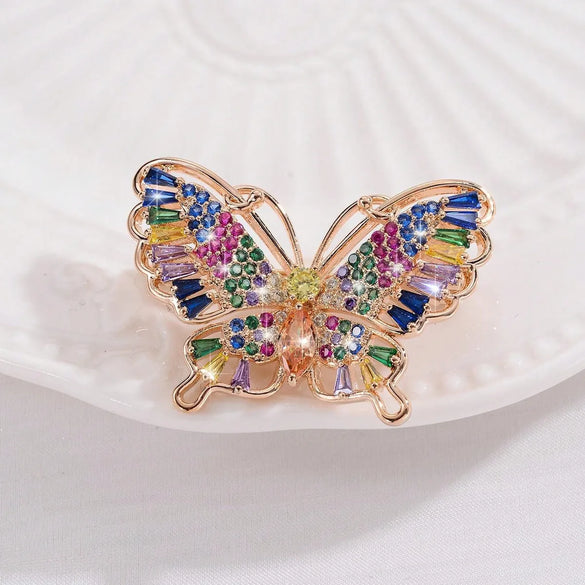 Elegant Vacation Shiny Butterfly Copper Plating Hollow Out Inlay Zircon Women'S Brooches 1 Piece