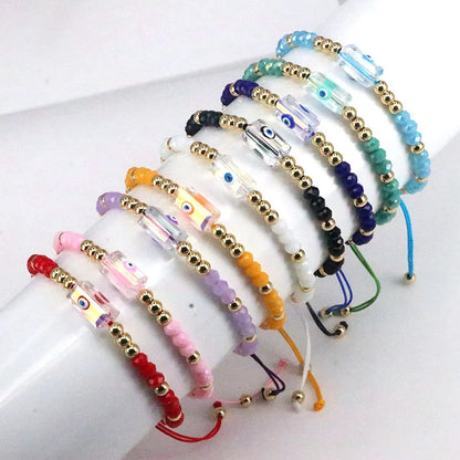 Elegant Vacation Simple Style Devil's Eye Square Crystal Copper Wholesale Bracelets