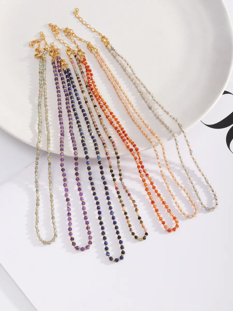 Elegant Vacation Streetwear Round Natural Stone Stone Copper Beaded Plating 18k Gold Plated Necklace