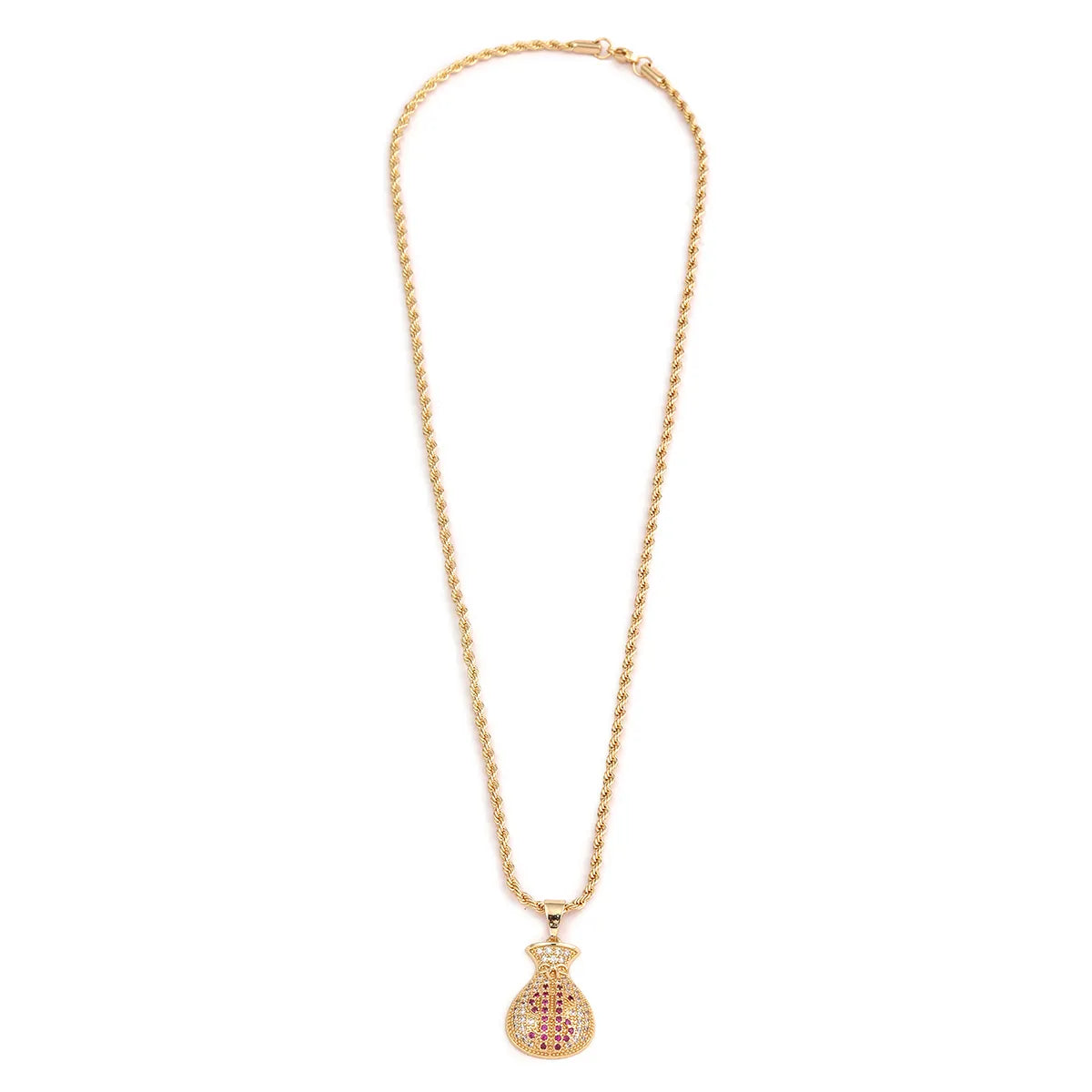 Elegant Vase Stainless Steel Copper 18k Gold Plated Zircon Pendant Necklace In Bulk