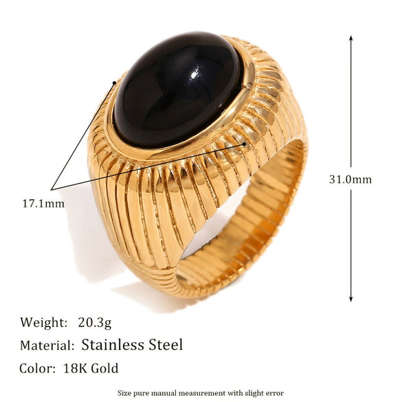 Elegant Vintage Niche Personality Bracelet And Crown Black Agate Ring In Stainless Steel With 18K Gold Plated Electroplating Geometric Style