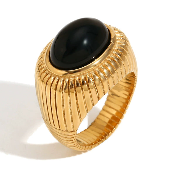 Elegant Vintage Niche Personality Bracelet And Crown Black Agate Ring In Stainless Steel With 18K Gold Plated Electroplating Geometric Style