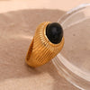 Elegant Vintage Niche Personality Bracelet And Crown Black Agate Ring In Stainless Steel With 18K Gold Plated Electroplating Geometric Style