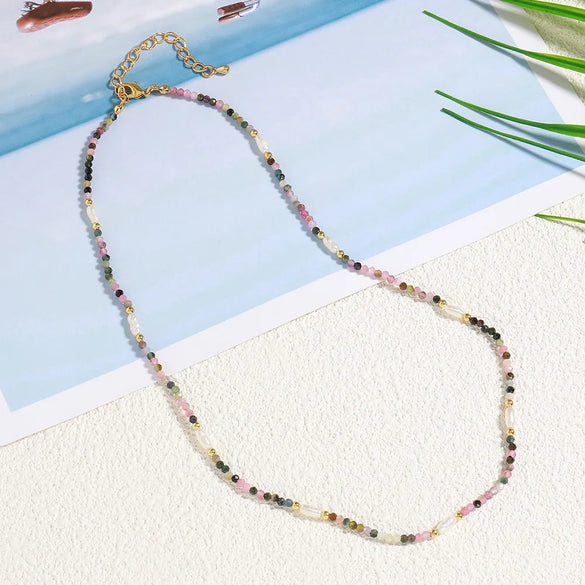 Elegant Vintage Style French Style Irregular Round 18K Gold Plated Natural Stone Freshwater Pearl Titanium Steel Wholesale Necklace