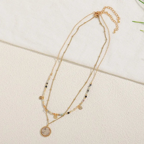 Elegant Vintage Style French Style Round Natural Stone Titanium Steel 18K Gold Plated Natural Stone Necklace In Bulk