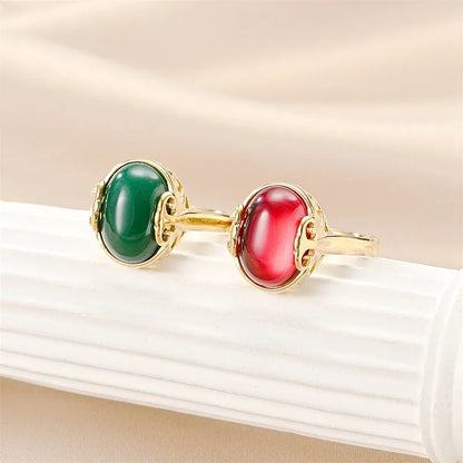 Wholesale Jewelry Elegant Vintage Style Oval Titanium Steel Artificial Gemstones 18K Gold Plated Polishing Plating Inlay Rings