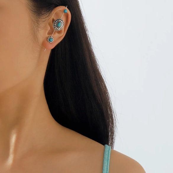 Elegant Vintage Style Streetwear Flower Three-dimensional Inlay Alloy Turquoise Ear Studs