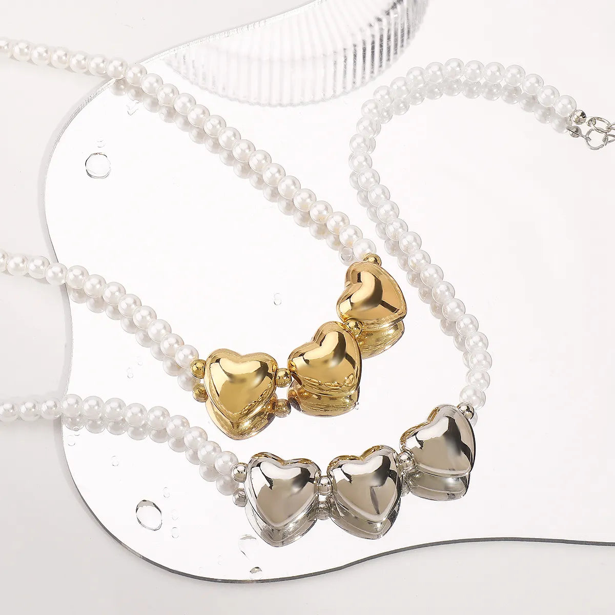 Elegant Vintage Style Sweet Heart Shape CCB Imitation Pearl Wholesale Necklace