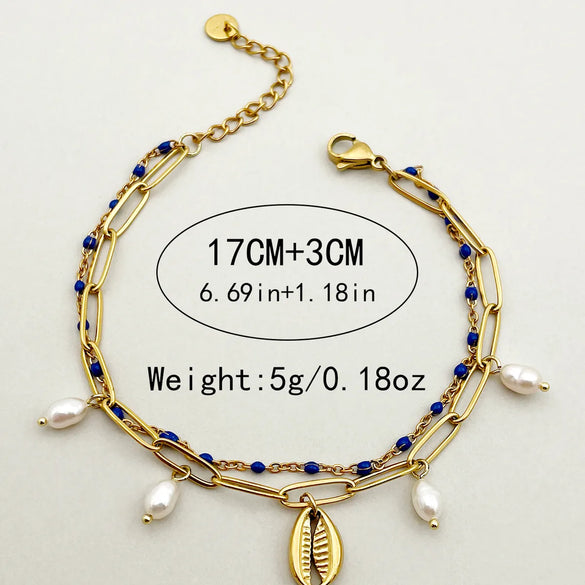 Elegant Vintage Style Sweet Shell 304 Stainless Steel Pearl Beads Bracelets In Bulk